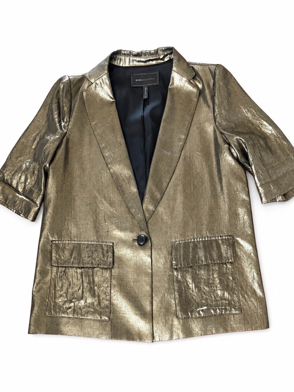 BCBGMaxAzria Metallic Gold Short-Sleeve Blazer
